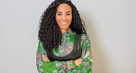 Portrait of dark skinned presenter Michelle Ackerley